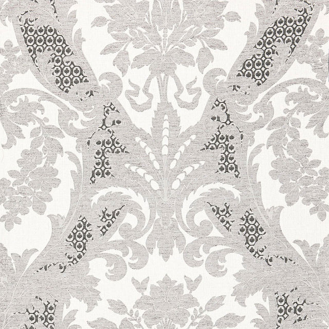 Schumacher Toscana Linen Damask Grisaille Fabric - Eade's Wallpaper