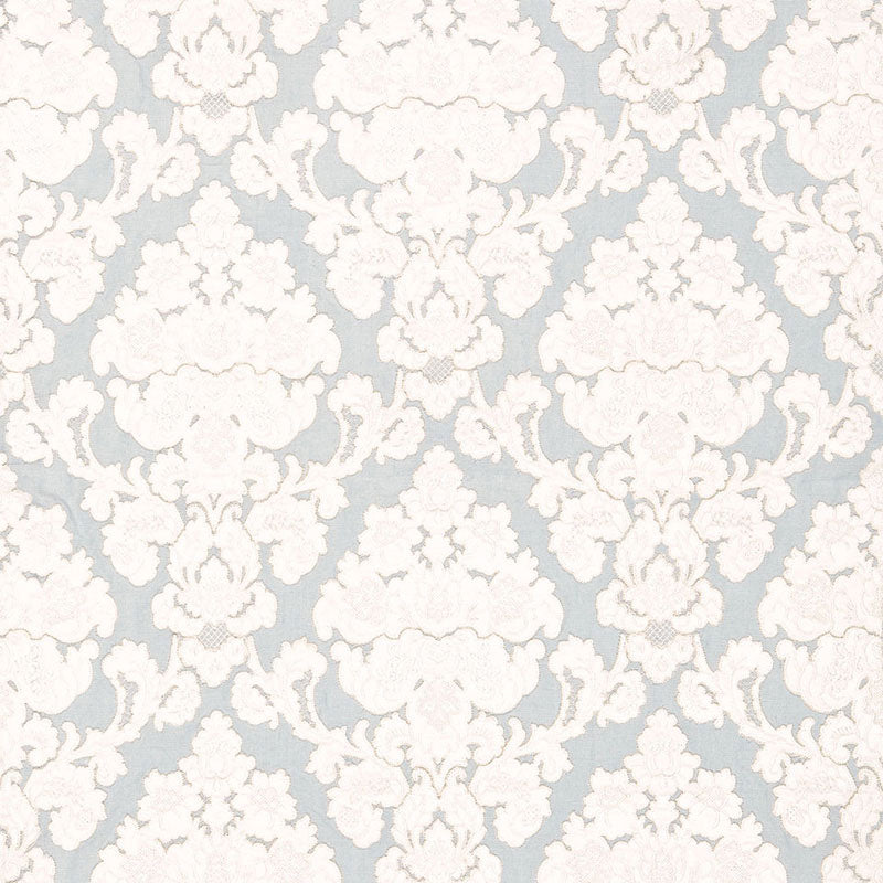 Schumacher Montalcino Appliqué Damask Robin'S Egg Fabric - Eade's Wallpaper