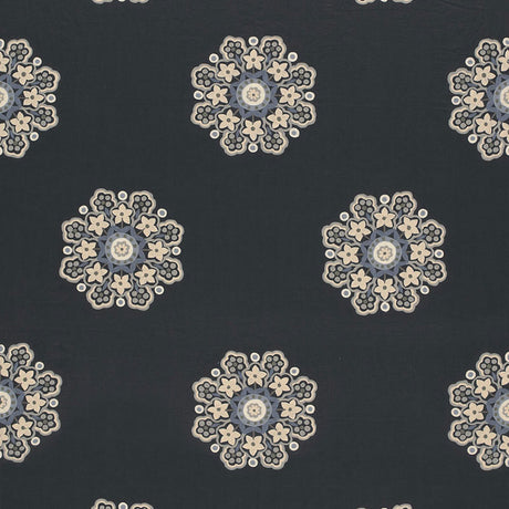 Schumacher 66820 Chennai Linen Embroidery in MIDNIGHT Fabric