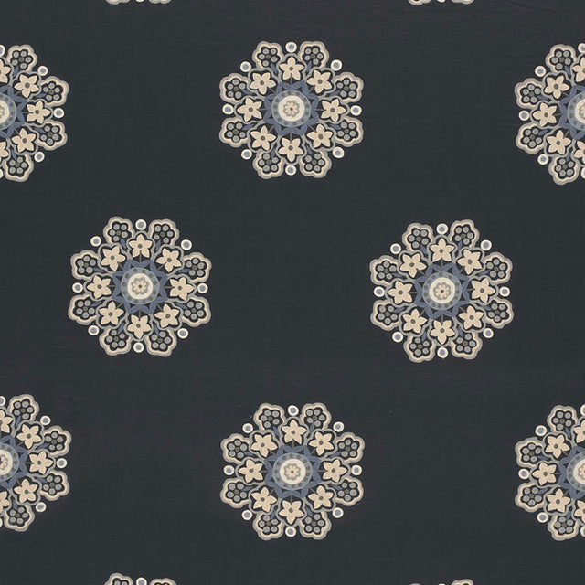Schumacher 66820 Chennai Linen Embroidery in MIDNIGHT Fabric