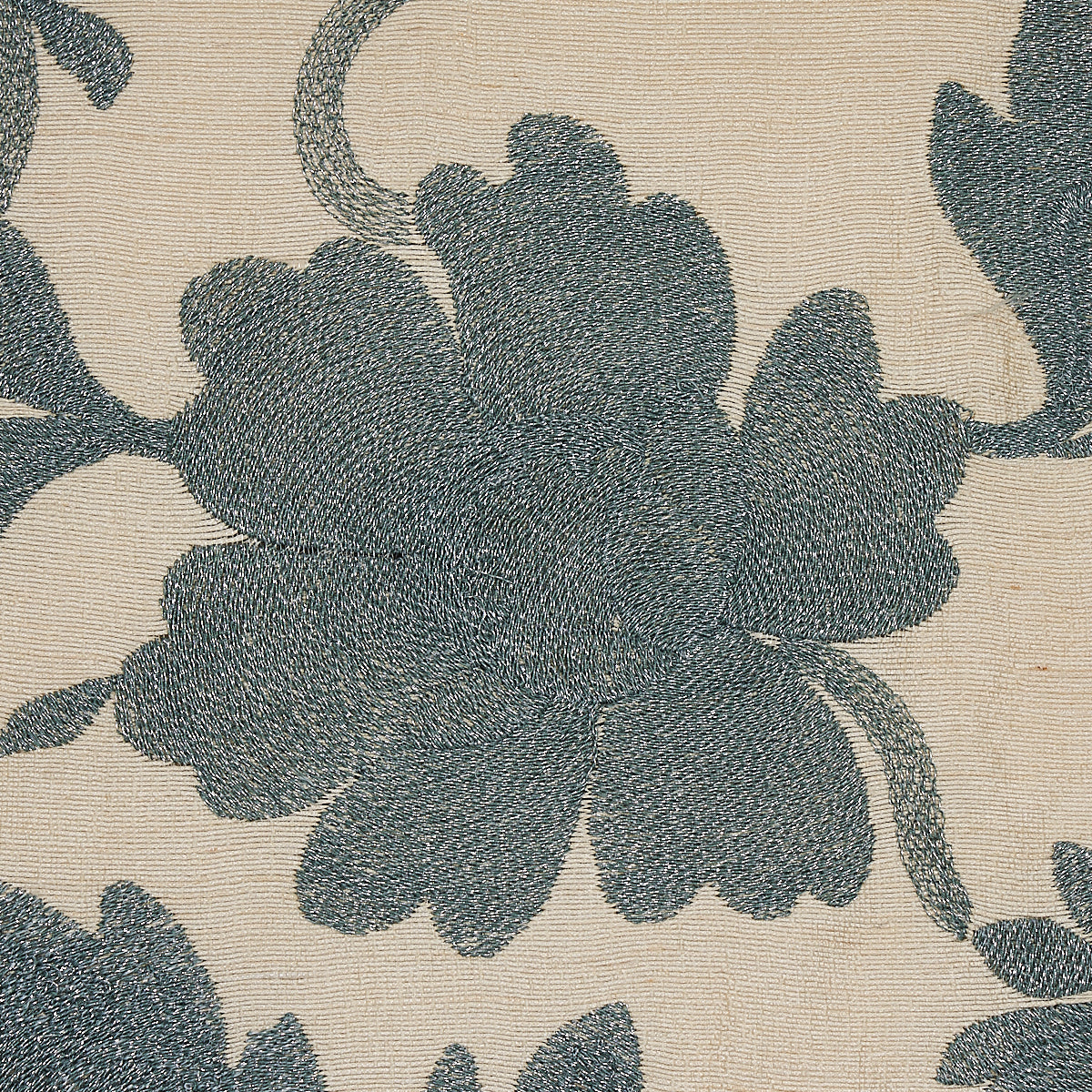 Schumacher Moon Garden Embroidery Blue Fabric - Eade's Wallpaper