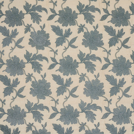 Schumacher Moon Garden Embroidery Blue Fabric - Eade's Wallpaper