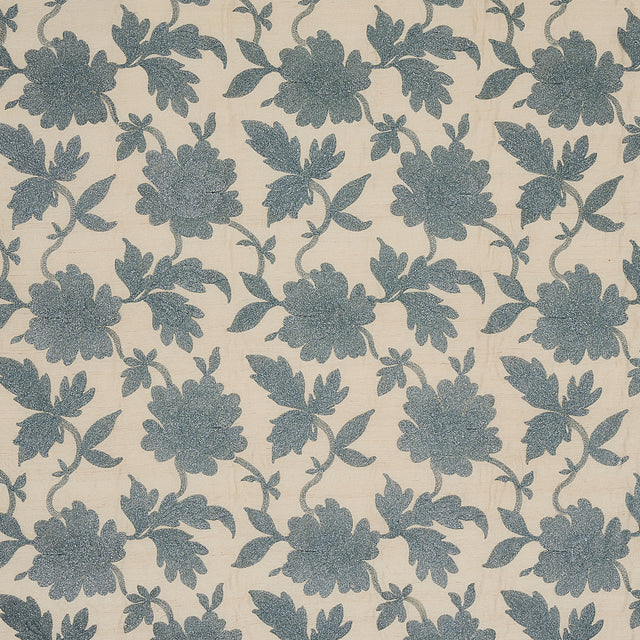 Schumacher Moon Garden Embroidery Blue Fabric - Eade's Wallpaper