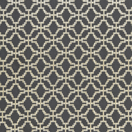 Schumacher Sarana Linen Embroidery Carbon Fabric - Eade's Wallpaper