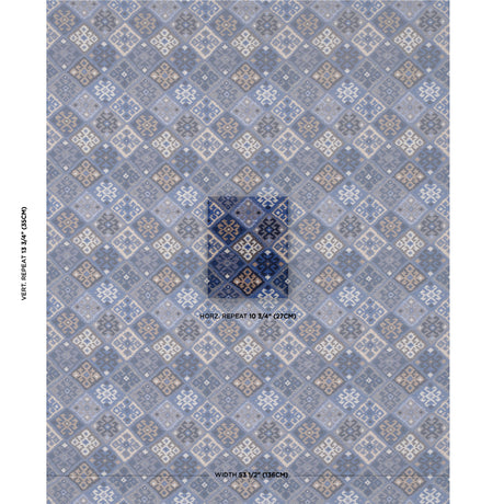 Schumacher Kilim Weave Blue Fabric - Eade's Wallpaper