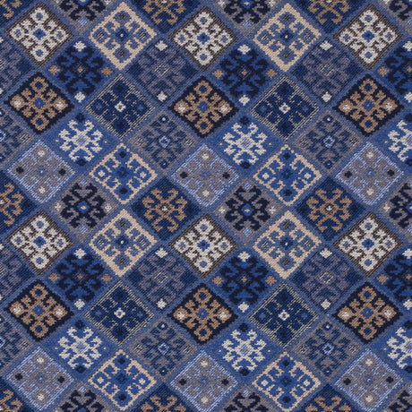 Schumacher Kilim Weave Blue Fabric - Eade's Wallpaper