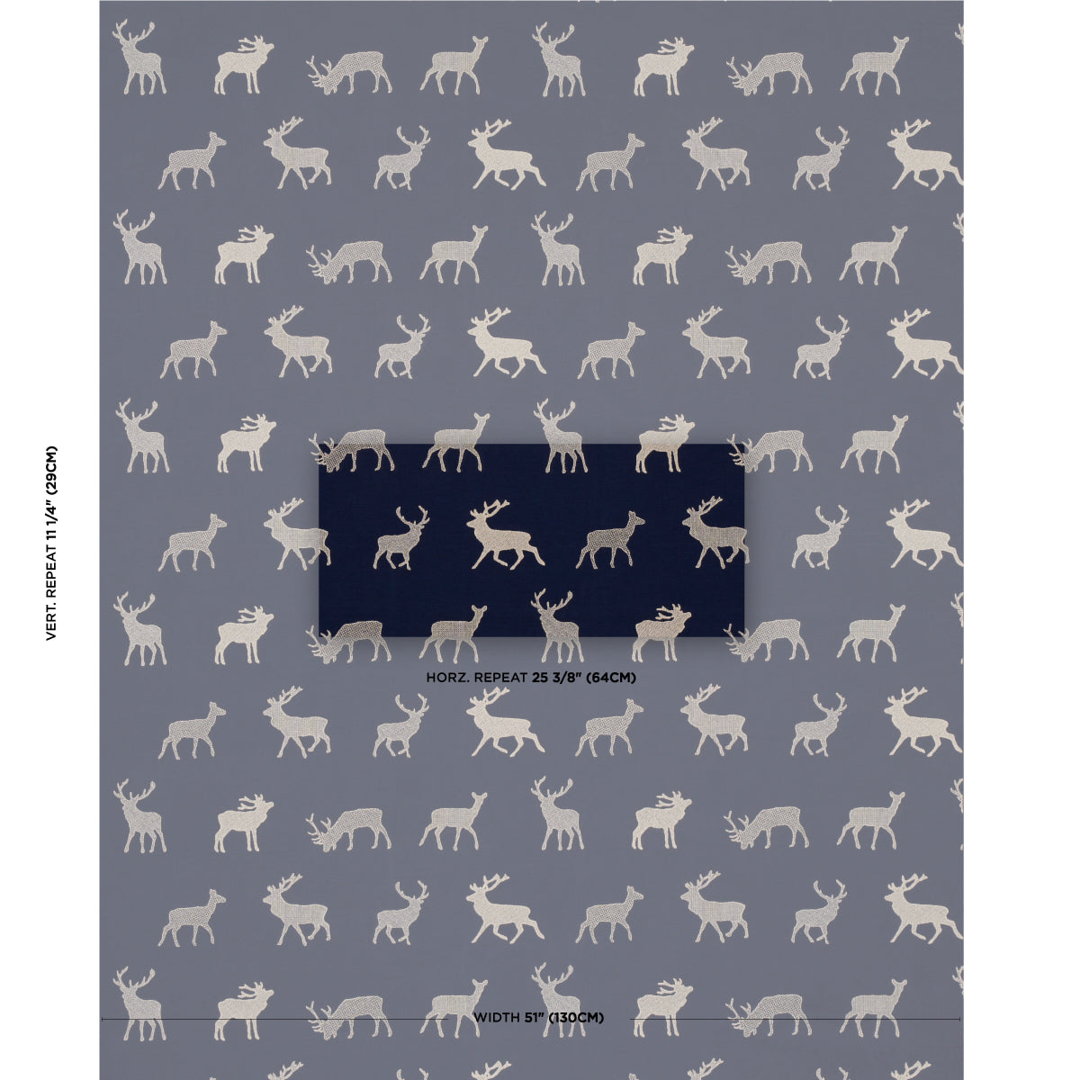 Schumacher Caribou Embroidery Navy Fabric