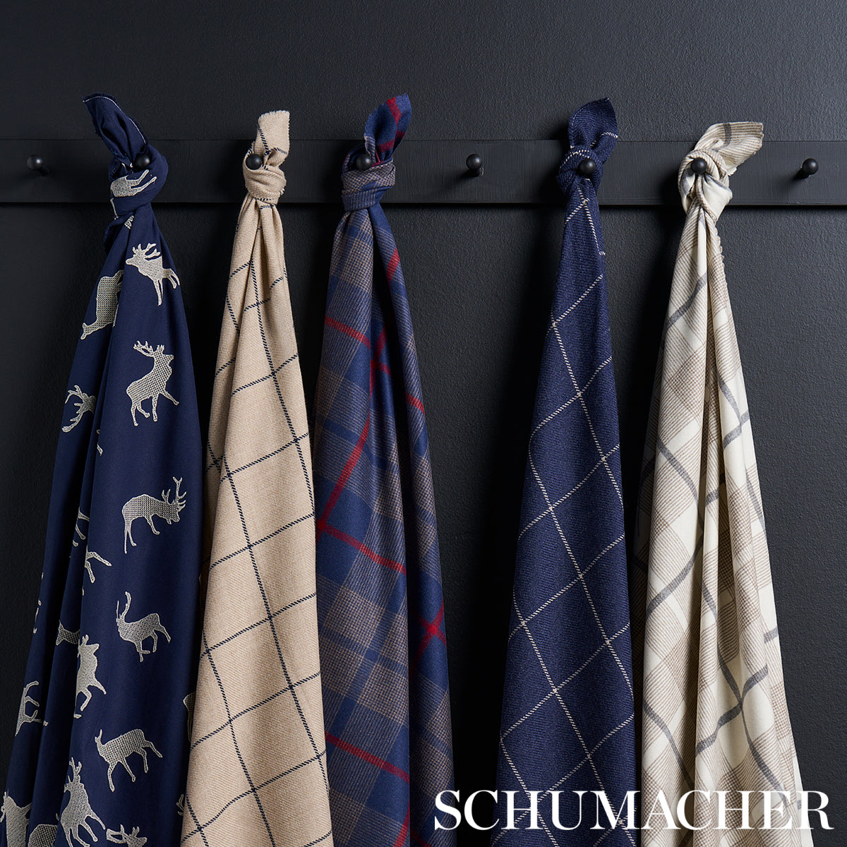 Schumacher Caribou Embroidery Navy Fabric