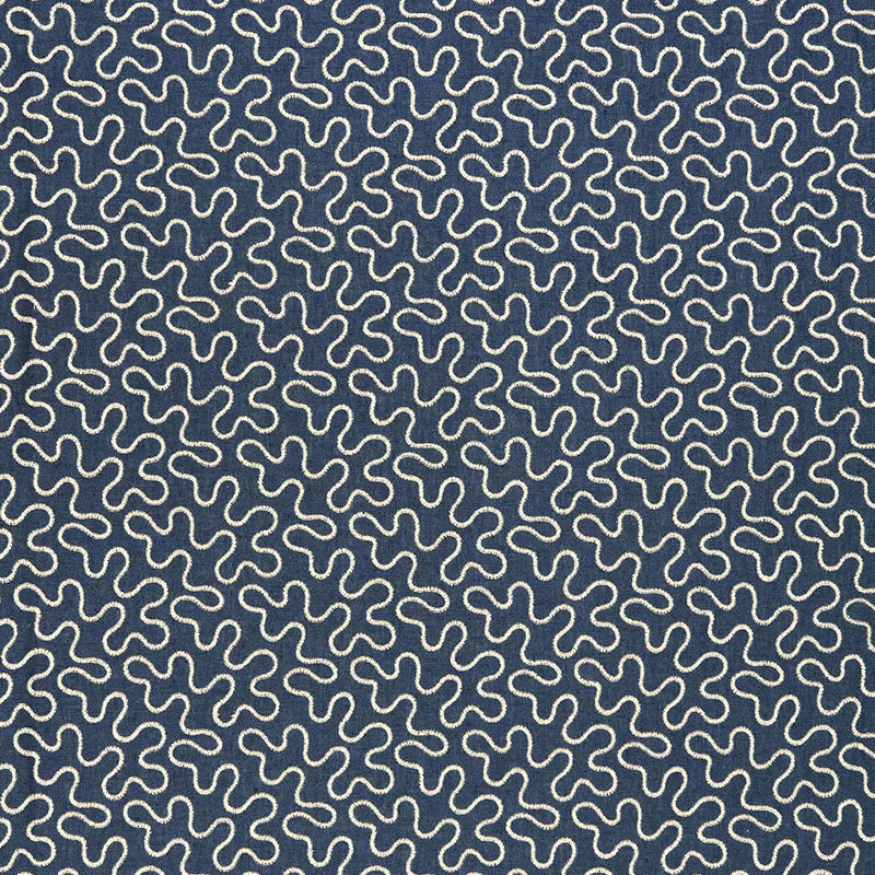 Schumacher Meander Embroidery Indigo Fabric - Eade's Wallpaper
