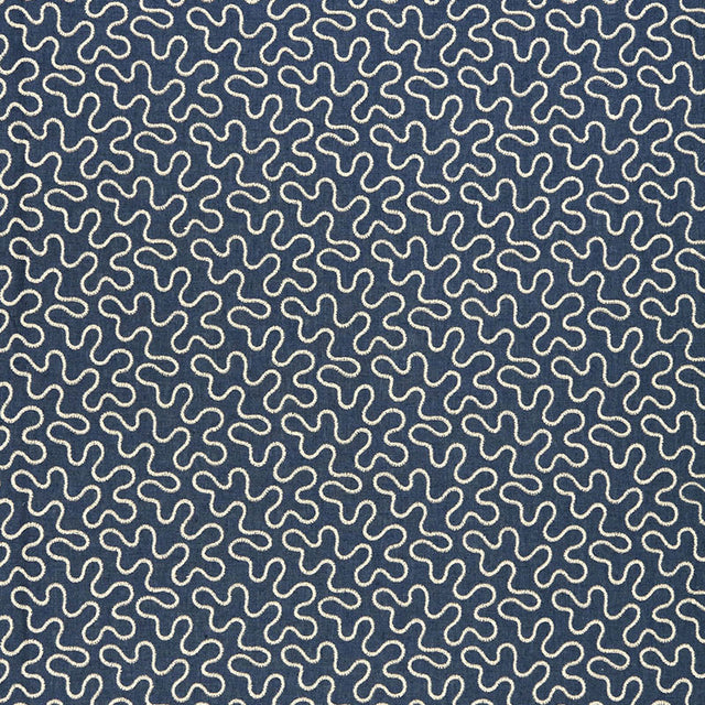 Schumacher Meander Embroidery Indigo Fabric - Eade's Wallpaper