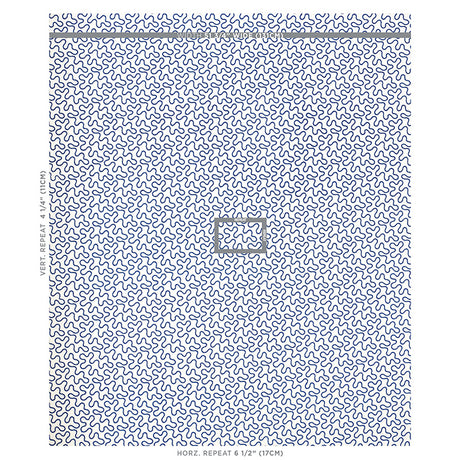 Schumacher Meander Embroidery Blue On Ivory Fabric - Eade's Wallpaper