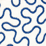 Schumacher Meander Embroidery Blue On Ivory Fabric - Eade's Wallpaper