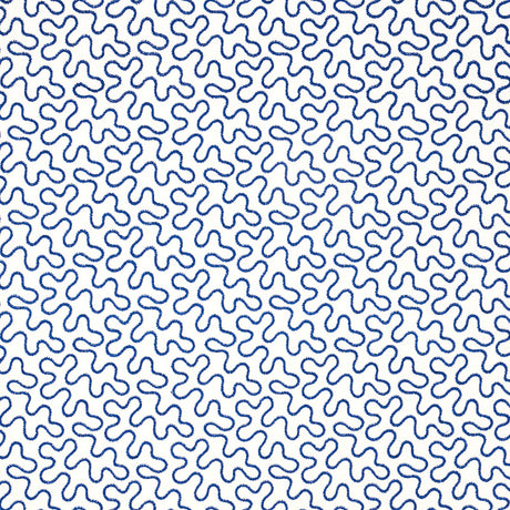 Schumacher Meander Embroidery Blue On Ivory Fabric - Eade's Wallpaper