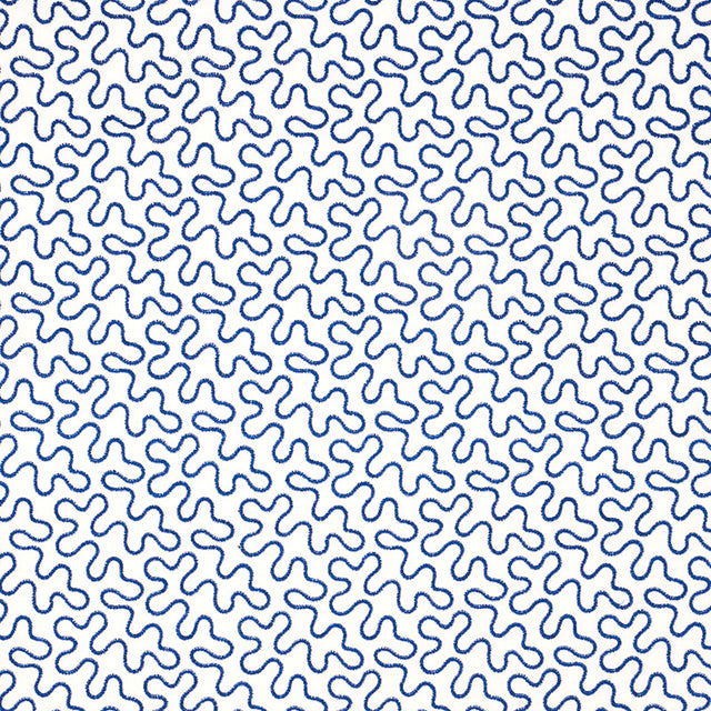 Schumacher Meander Embroidery Blue On Ivory Fabric - Eade's Wallpaper