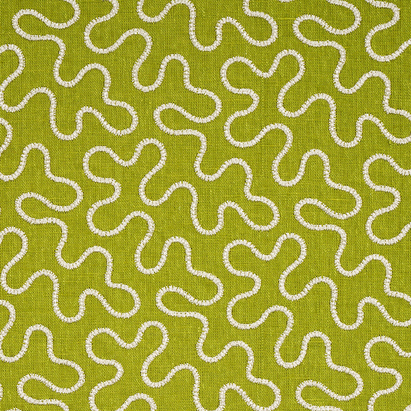 Schumacher Meander Embroidery Leaf Fabric - Eade's Wallpaper