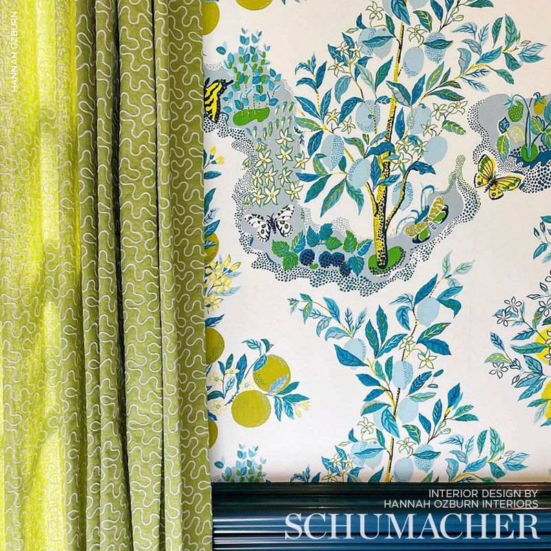 Schumacher Meander Embroidery Leaf Fabric - Eade's Wallpaper
