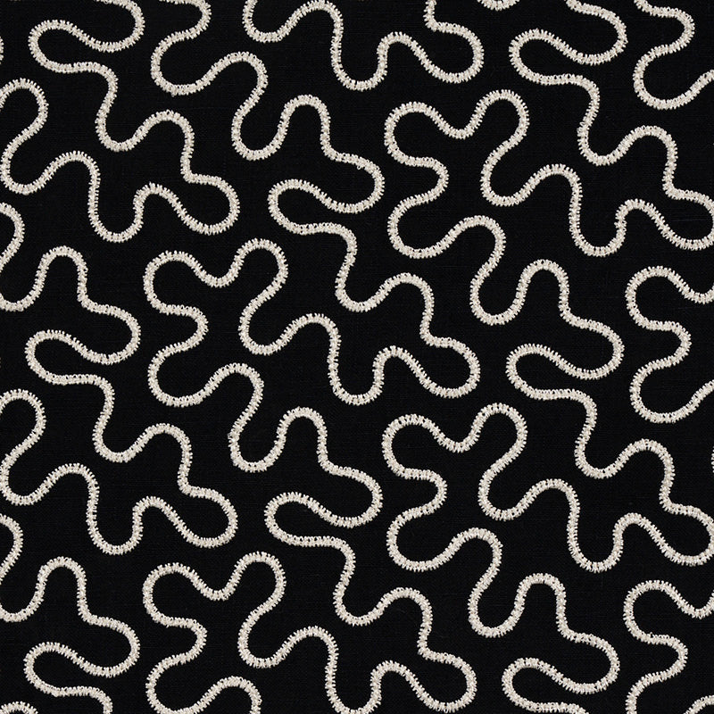 Schumacher Meander Embroidery Black Fabric - Eade's Wallpaper