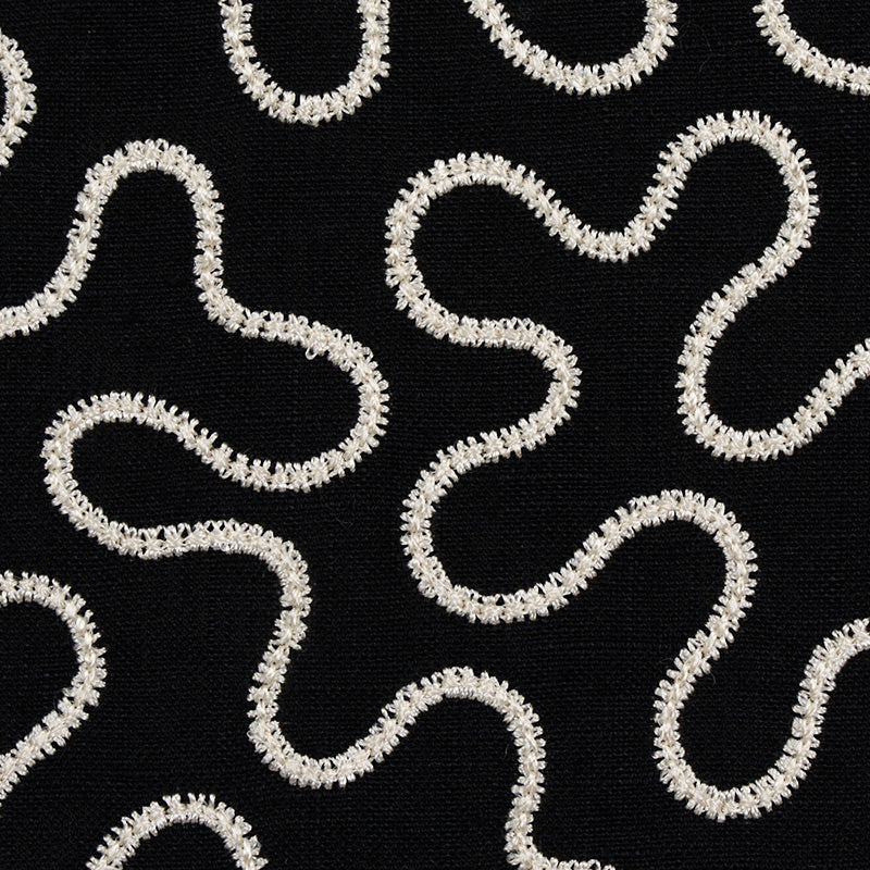Schumacher Meander Embroidery Black Fabric - Eade's Wallpaper
