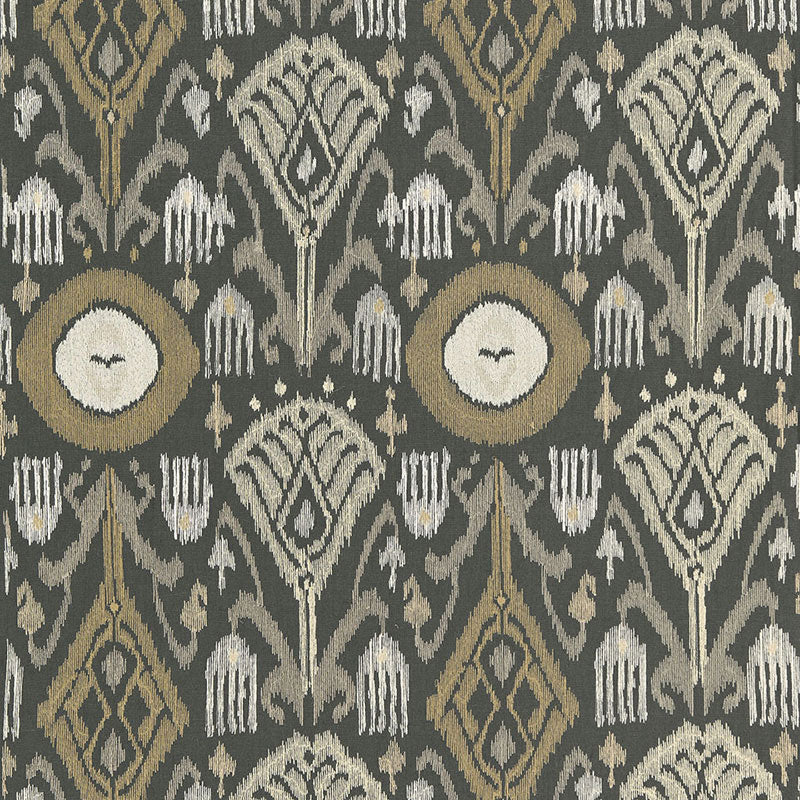 Schumacher Turkestan Embroidery Charcoal Fabric - Eade's Wallpaper