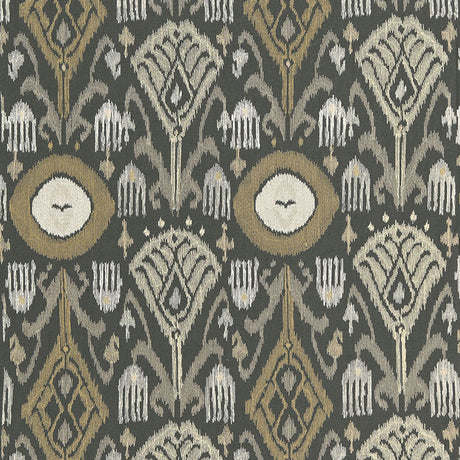 Schumacher Turkestan Embroidery Charcoal Fabric - Eade's Wallpaper