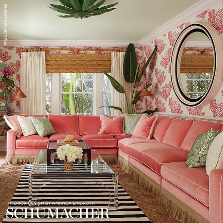 Schumacher Sophia Velvet Coral Fabric - Eade's Wallpaper
