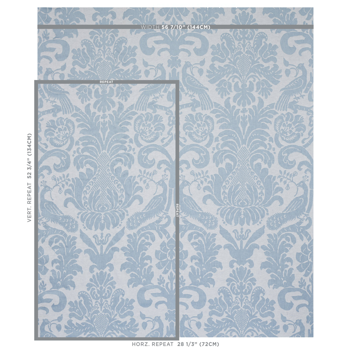 Schumacher Anna Damask Soft Blue Fabric