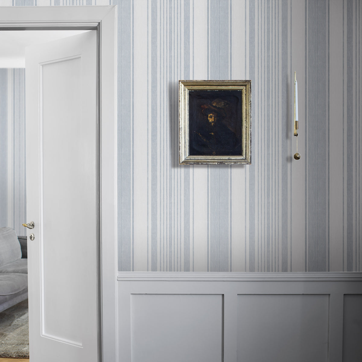 Schumacher 6860 LINEN STRIPE in BLUE Wallpaper - BORÃ…STAPET