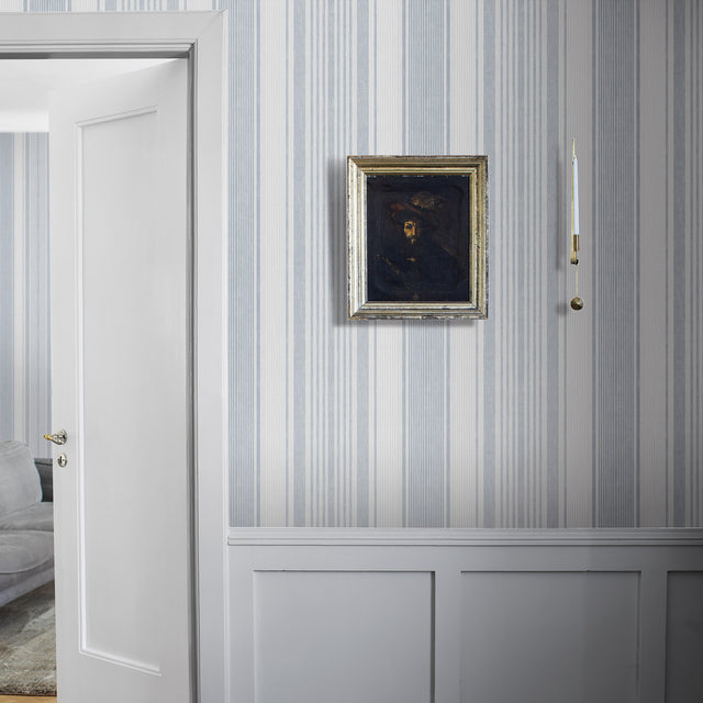 Schumacher 6860 LINEN STRIPE in BLUE Wallpaper - BORÃ…STAPET