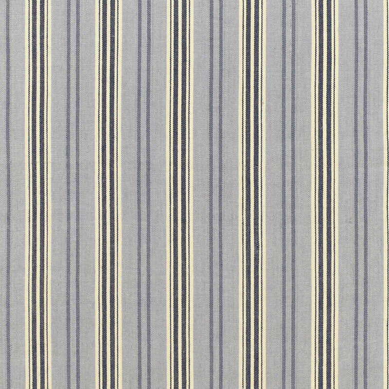 Schumacher Loire Jute Stripe Bleu Fabric - Eade's Wallpaper