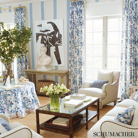 Schumacher Mandeville Embroidery Pacific Fabric - Eade's Wallpaper