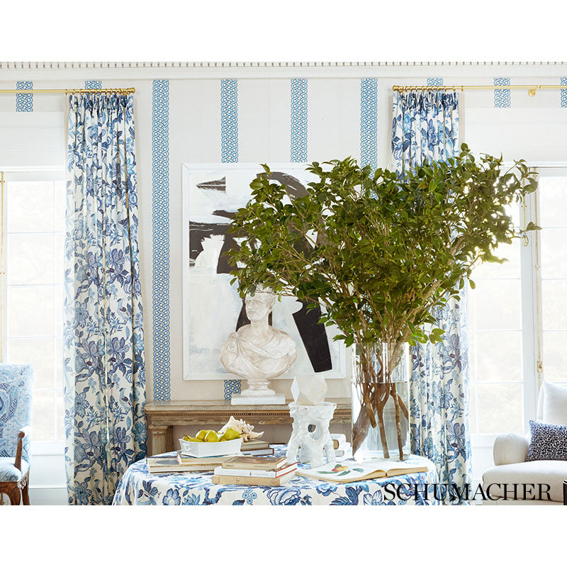 Schumacher Mandeville Embroidery Pacific Fabric - Eade's Wallpaper