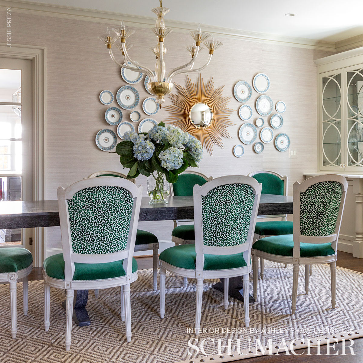 Schumacher Madeleine Velvet Emerald Fabric - Eade's Wallpaper