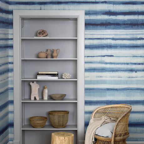 Schumacher Habotai Stripe Indigo Wallpaper