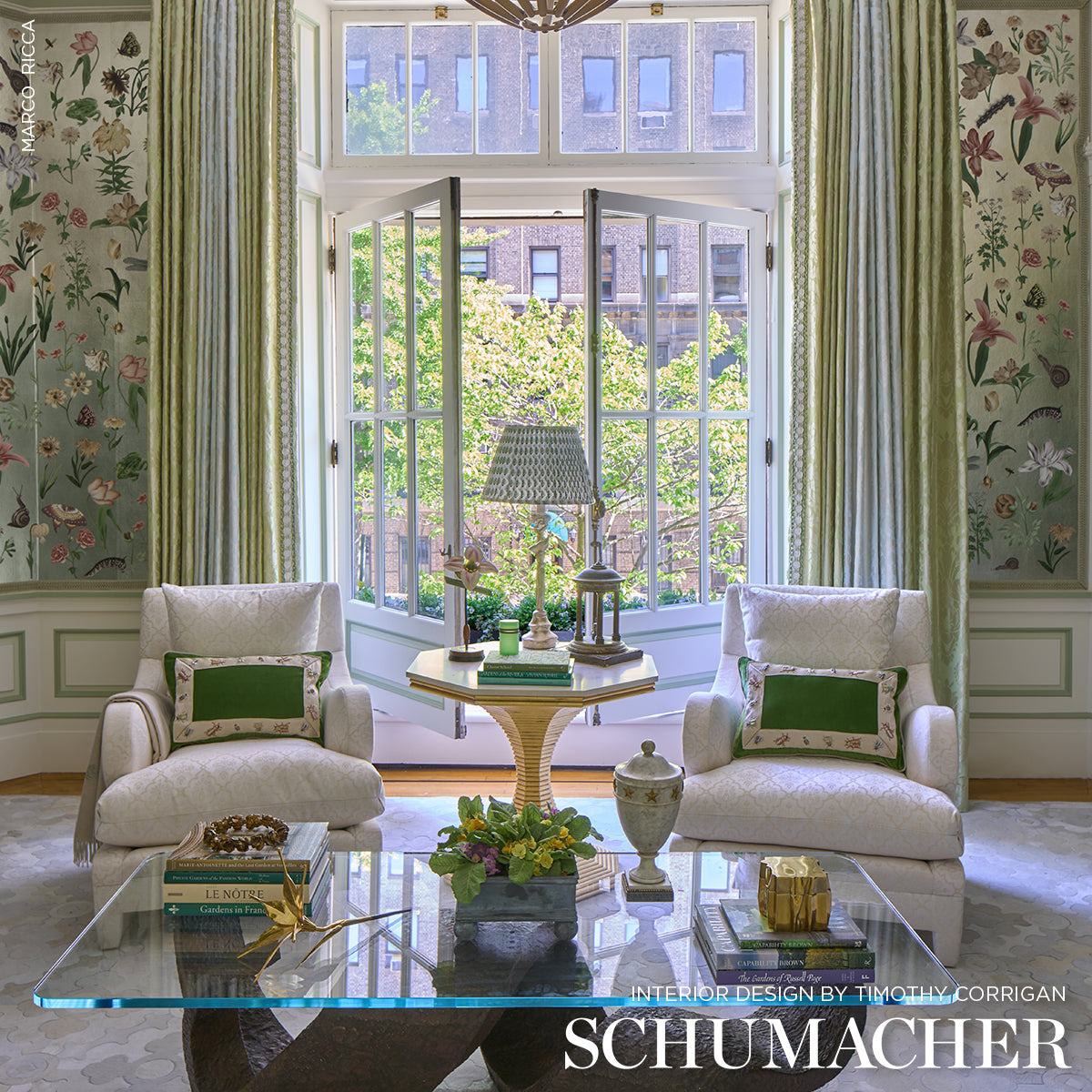 Schumacher Chateau Silk Damask Ciel Fabric