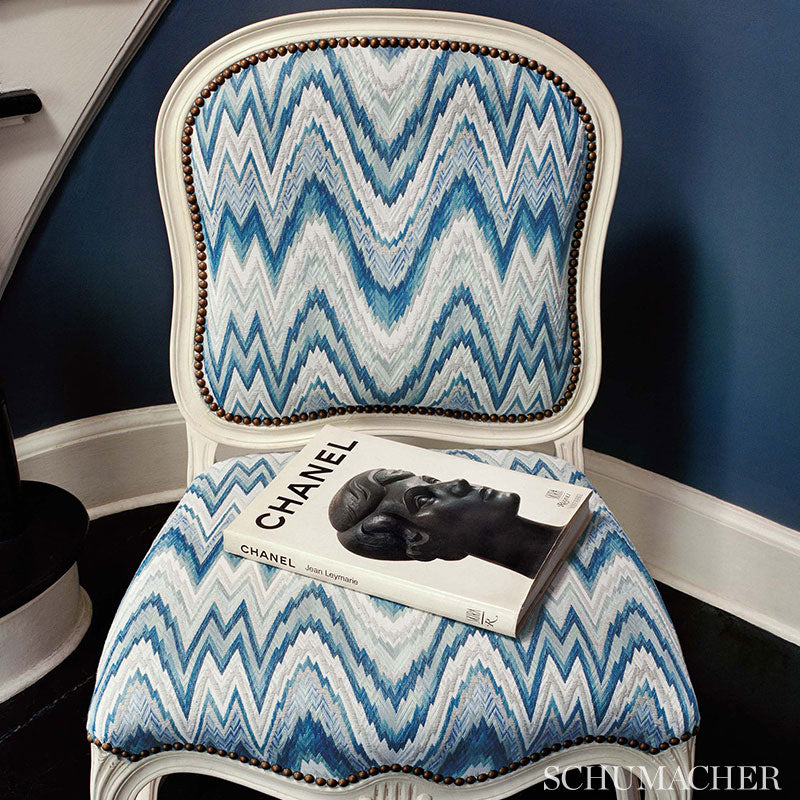 Schumacher Valkyrie Flame Stitch Shale Fabric - Eade's Wallpaper