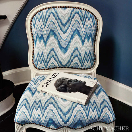 Schumacher Valkyrie Flame Stitch Shale Fabric - Eade's Wallpaper