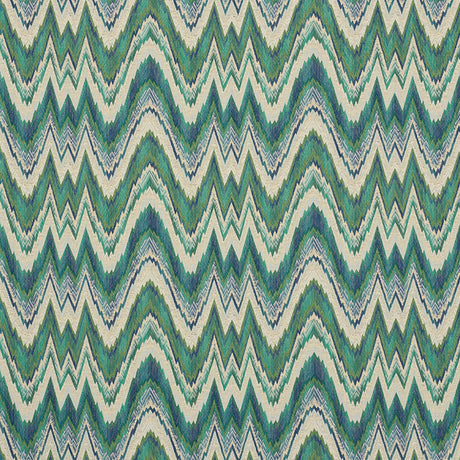 Schumacher Valkyrie Flame Stitch Emerald & Peacock Fabric - Eade's Wallpaper