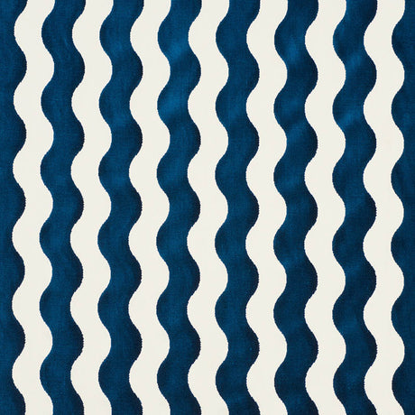 Schumacher The Wave Velvet Navy Fabric - Eade's Wallpaper