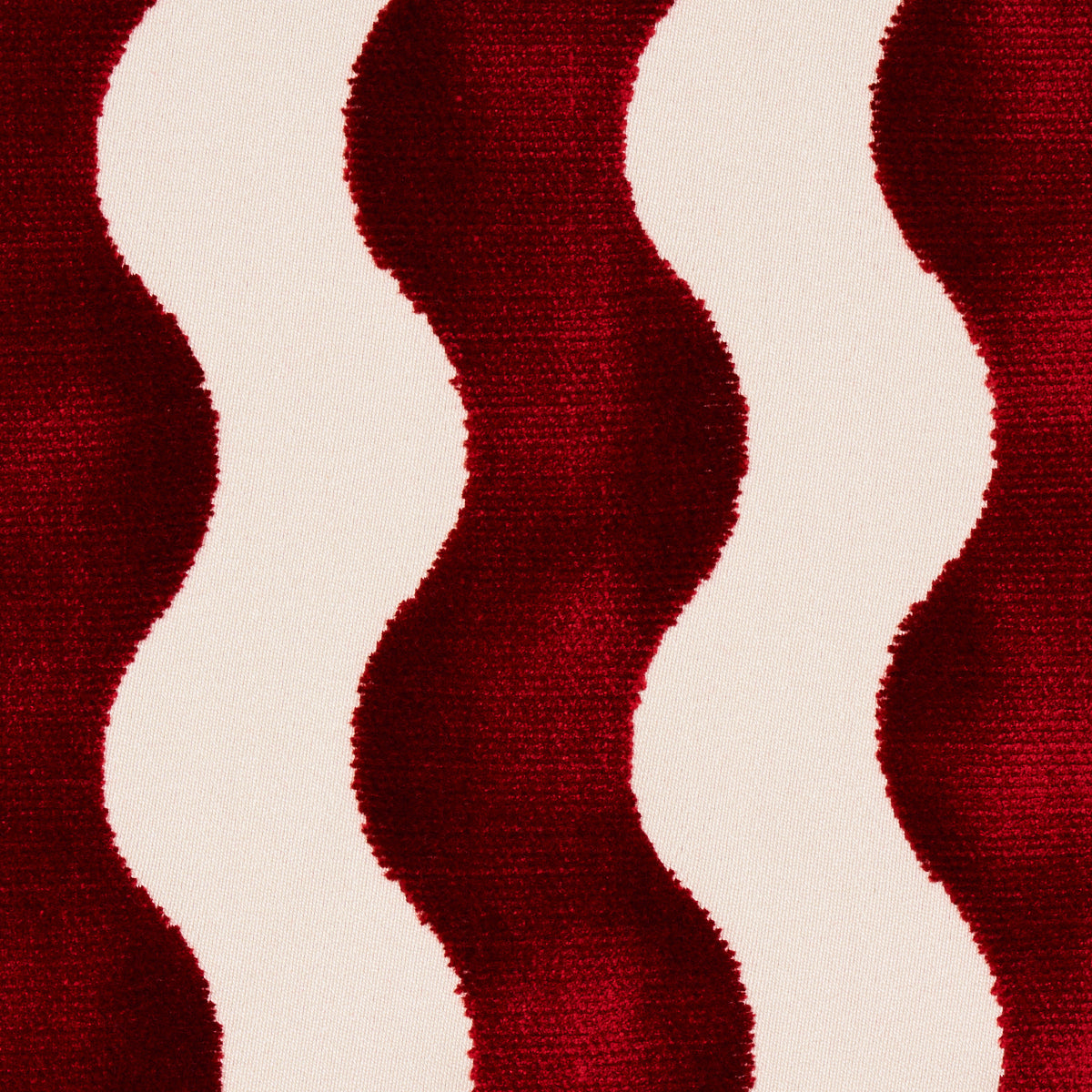 Schumacher The Wave Velvet Red Fabric - Eade's Wallpaper