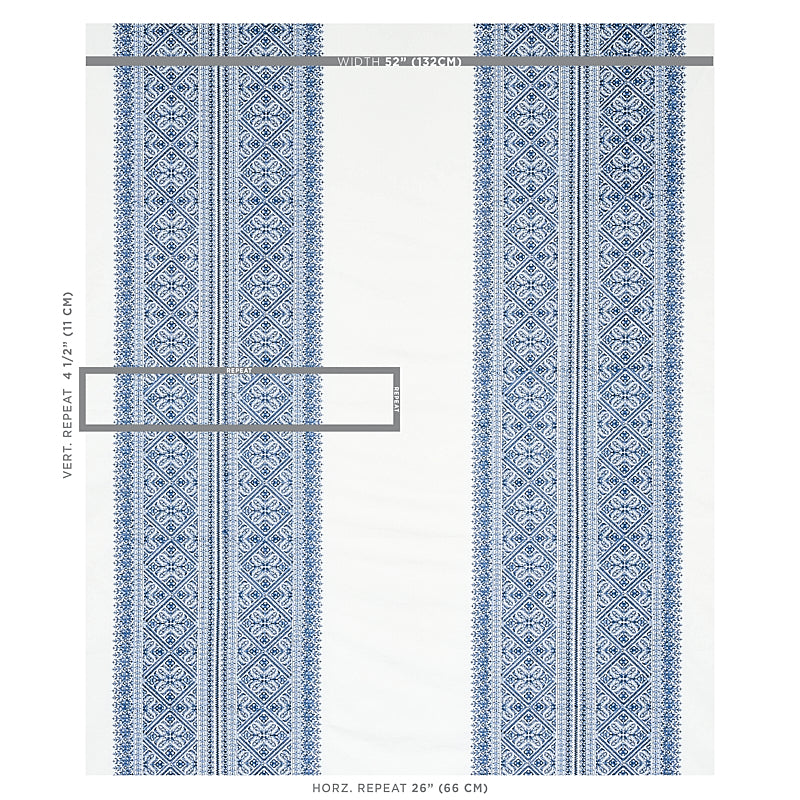 Schumacher Toledo Embroidery Navy Fabric - Eade's Wallpaper