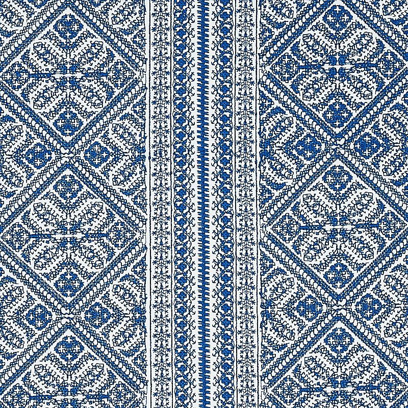 Schumacher Toledo Embroidery Navy Fabric - Eade's Wallpaper