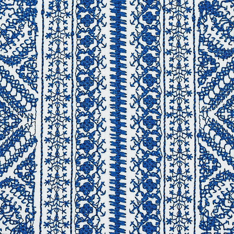 Schumacher Toledo Embroidery Navy Fabric - Eade's Wallpaper
