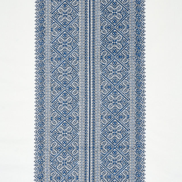 Schumacher Toledo Embroidery Navy Fabric - Eade's Wallpaper