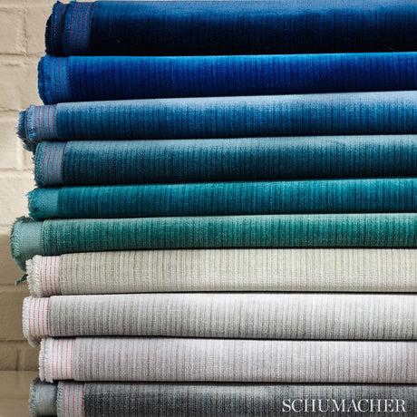 Schumacher Antique Strie Velvet Peacock Fabric