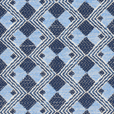 Schumacher Huxley Tile Blue Fabric