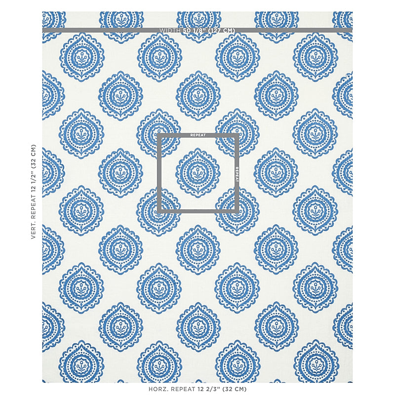 Schumacher Olana Linen Embroidery Blue Fabric - Eade's Wallpaper