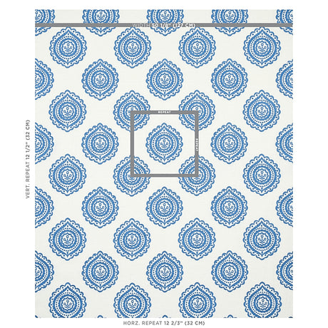 Schumacher Olana Linen Embroidery Blue Fabric - Eade's Wallpaper