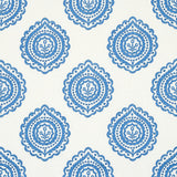 Schumacher Olana Linen Embroidery Blue Fabric - Eade's Wallpaper