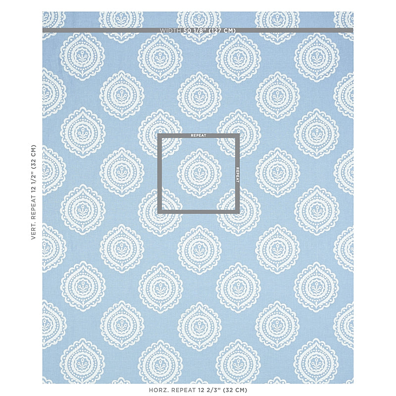 Schumacher Olana Linen Embroidery Sky Fabric - Eade's Wallpaper