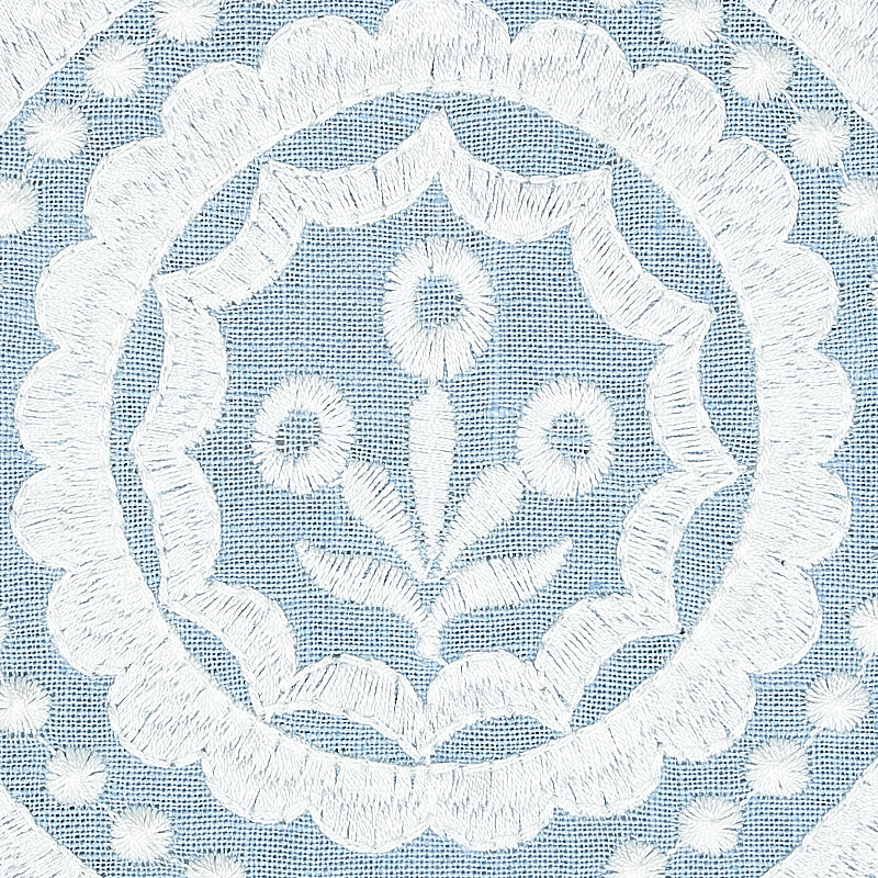 Schumacher Olana Linen Embroidery Sky Fabric - Eade's Wallpaper